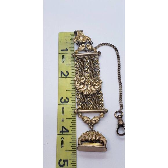 Antique Mesh WATCH FOB 1903 Art Nouveau 12 Kt Gold Plated & Wax Seal Engraveable main image 5